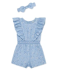 Little Me Baby Girls' Bouquet Romper & Headband, 2-Piece Set
