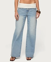 Edikted Women's Knit Foldover Low Rise Baggy Jeans