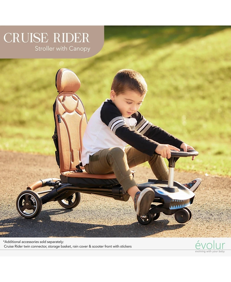 Evolur Kids Cruise Rider Stroller – Lightweight, book-fold, carry belt, padded seat & headrest, extendable backrest, 5-point harness, 45 lb lim