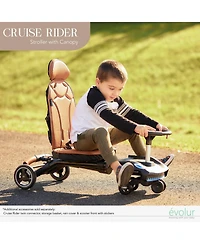 Evolur Kids Cruise Rider Stroller – Lightweight, book-fold, carry belt, padded seat & headrest, extendable backrest, 5-point harness, 45 lb lim