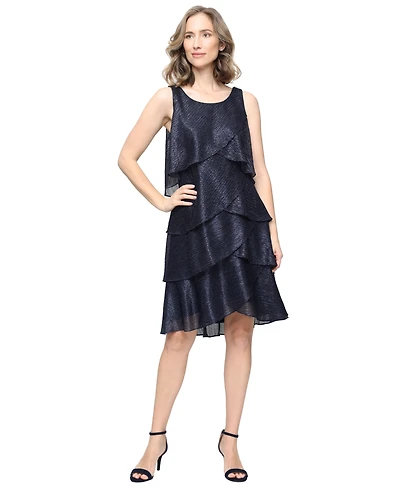 Sl Fashions Women's Crewneck Sleeveless Tiered Dress