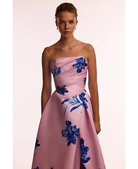 Milla Women's Dainty pink A-line maxi dress with blue-flowered pattern