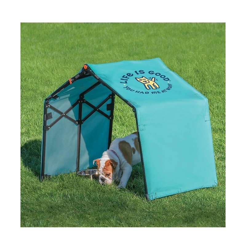 Life Is Good Outdoor 3.5' Outdoor Pet Shade, Versatile Pet Canopy Pop-Up Shade Tent For Dogs, Cats, Small Animals And Livestock, You Had Me At Woof