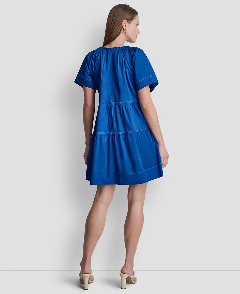 Dkny Women's V-Neck Contrast-Stitch Mini Dress