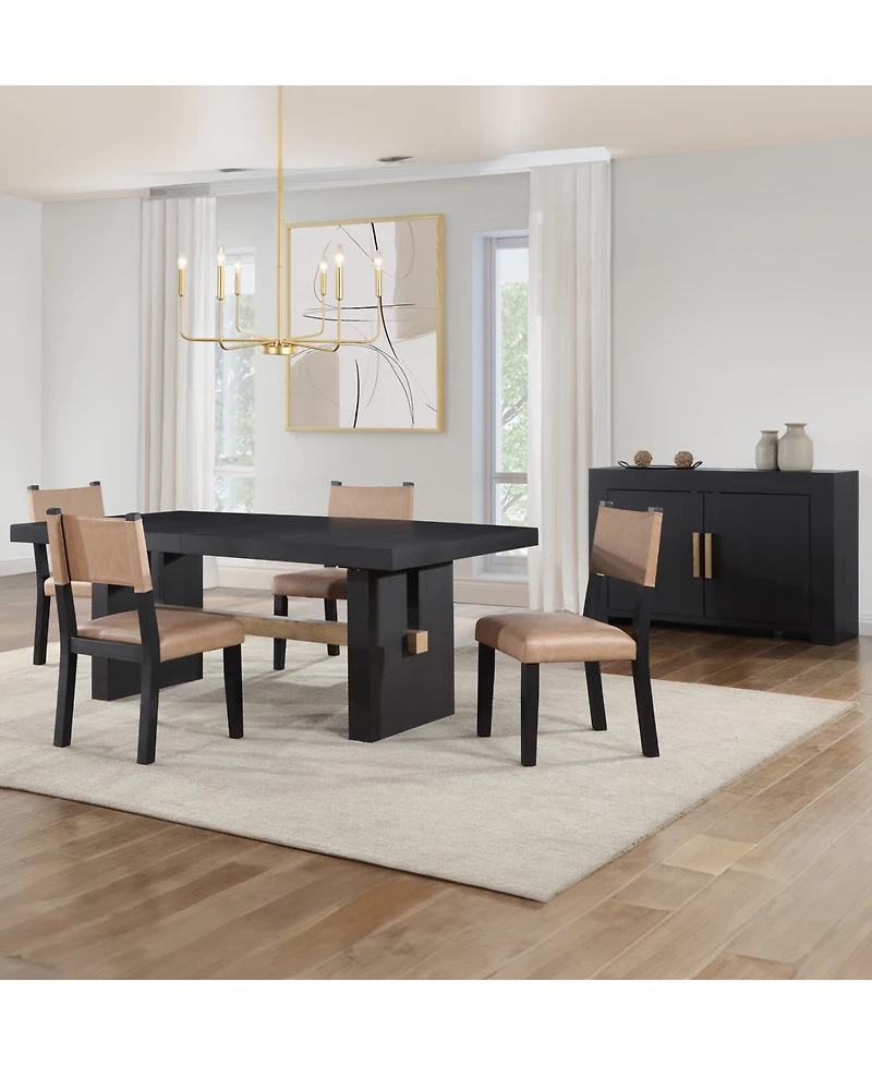 Macai 5-Pc. Wood Dining Set (Rectangular Table + 4 Faux Leather Side Chairs)