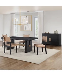 Macai 5-Pc. Wood Dining Set (Rectangular Table + 4 Faux Leather Side Chairs)