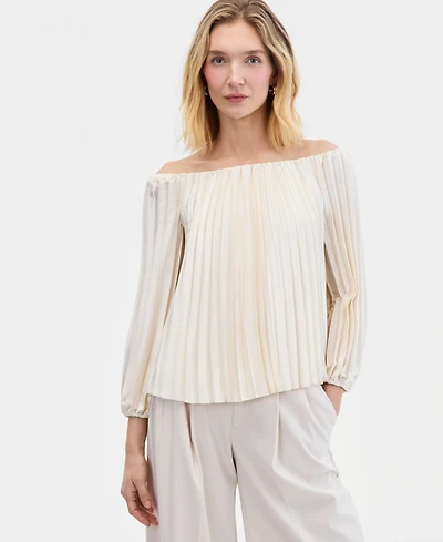 I.n.c. International Concepts Women's Off-The-Shoulder Pleated Blouse, Macy's Exclusive