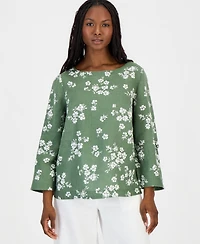 Charter Club Petite 100% Linen Cuffed Top, Created for Macy's