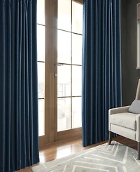 Half Price Drapes Voyager Blue Faux Linen Hotel Blackout Curtain