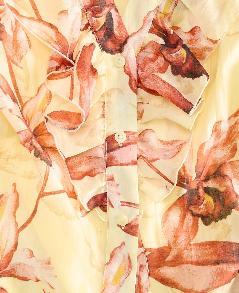I.n.c. International Concepts Women's Long-Sleeve Printed Ruffle-Front Blouse, Macy's Exclusive