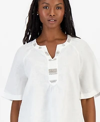 Charter Club Petite Bead-Embellished Linen Top, Macy's Exclusive