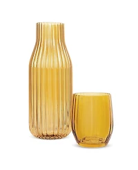 Jay Imports 2-Piece Ribbed Carafe and Cup Set, Amber