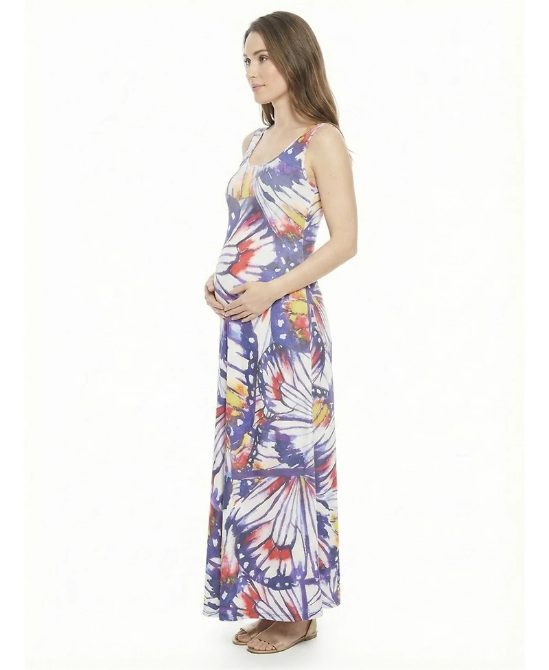 24seven Comfort Apparel Women's and Plus Size Maternity Scoop Neck Maxi Dress