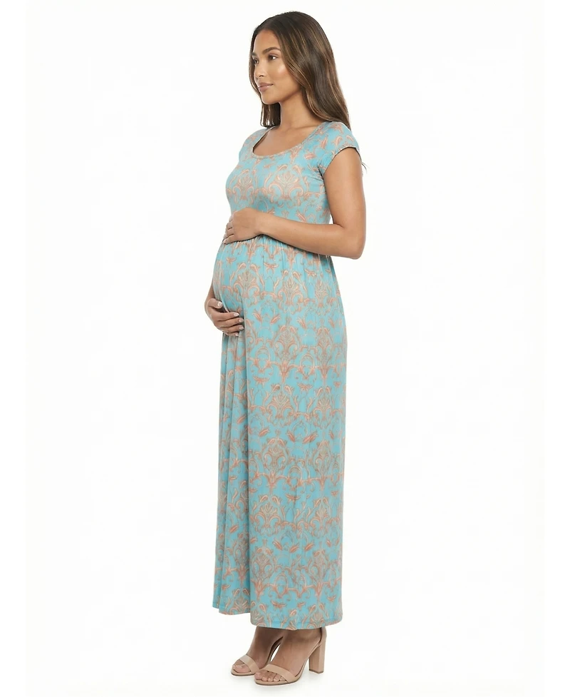 24seven Comfort Apparel Women's and Plus Size Maternity Square Neck Maxi Dress