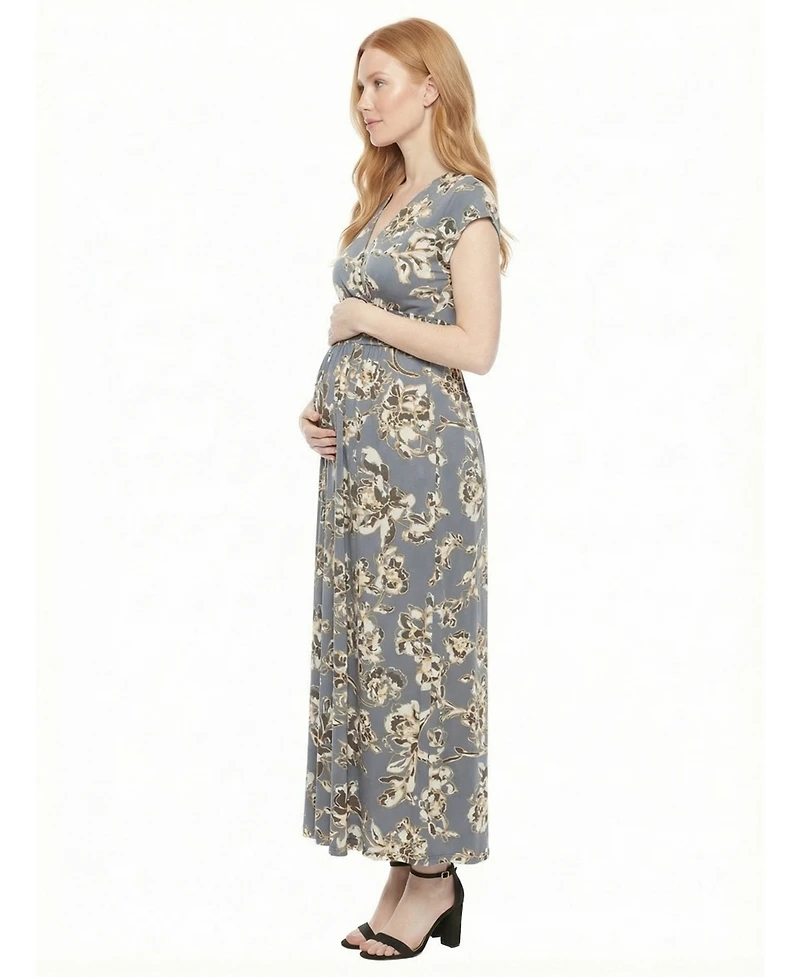 24seven Comfort Apparel Women's and Plus Size Maternity V-Neck Maxi Dress