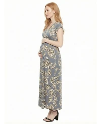 24seven Comfort Apparel Women's and Plus Size Maternity V-Neck Maxi Dress