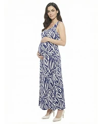 24seven Comfort Apparel Women's and Plus Size Maternity Scoop Neck Maxi Dress