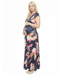 24seven Comfort Apparel Women's and Plus Maternity V-Neck Maxi Dress