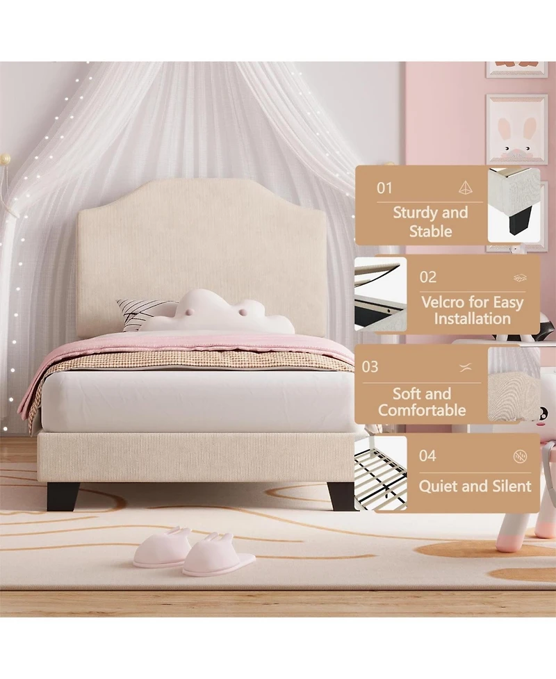 gaomon Twin Velvet Bed Frame, with Adjustable Headboard, Soft Corduroy Upholstered Frame Platform, Durable Wooden Slats and Noise Free