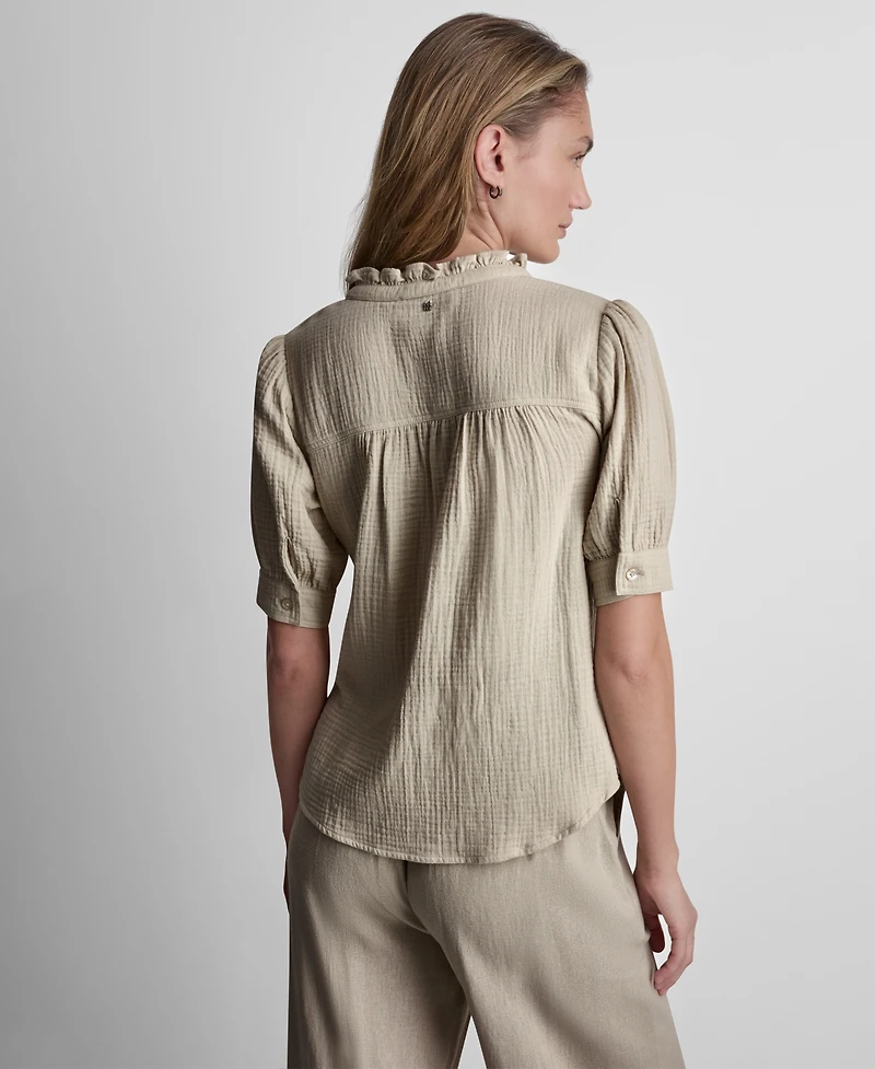 Dkny Jeans Petite Short Puff-Sleeve Button-Front Shirt