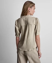 Dkny Jeans Petite Short Puff-Sleeve Button-Front Shirt