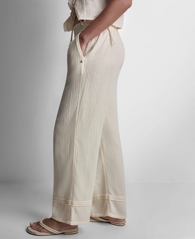 Dkny Jeans Petite Smocked Encased Elastic Waistband Ankle Length Pants