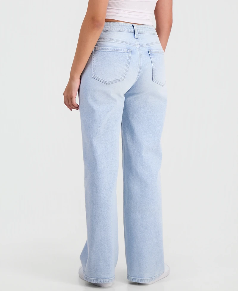Celebrity Pink Juniors' Contrast-Waistband Wide-Leg Jeans
