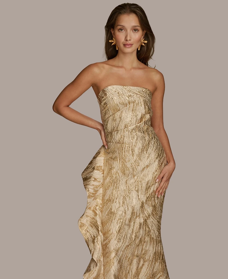 Donna Karan New York Women's Metallic Ruffled Strapless Gown