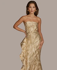 Donna Karan New York Women's Metallic Ruffled Strapless Gown
