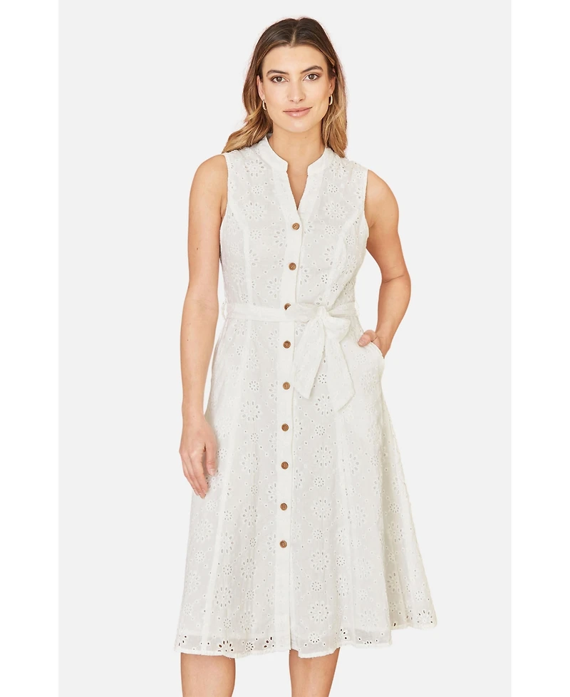 Yumi Women's Broderie Anglaise Cotton Shirt Dress