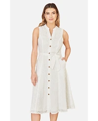 Yumi Women's Broderie Anglaise Cotton Shirt Dress