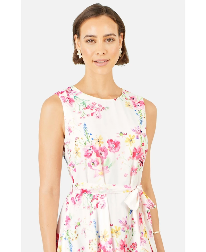 Yumi Women's Delicate Floral Midi Skater Dress