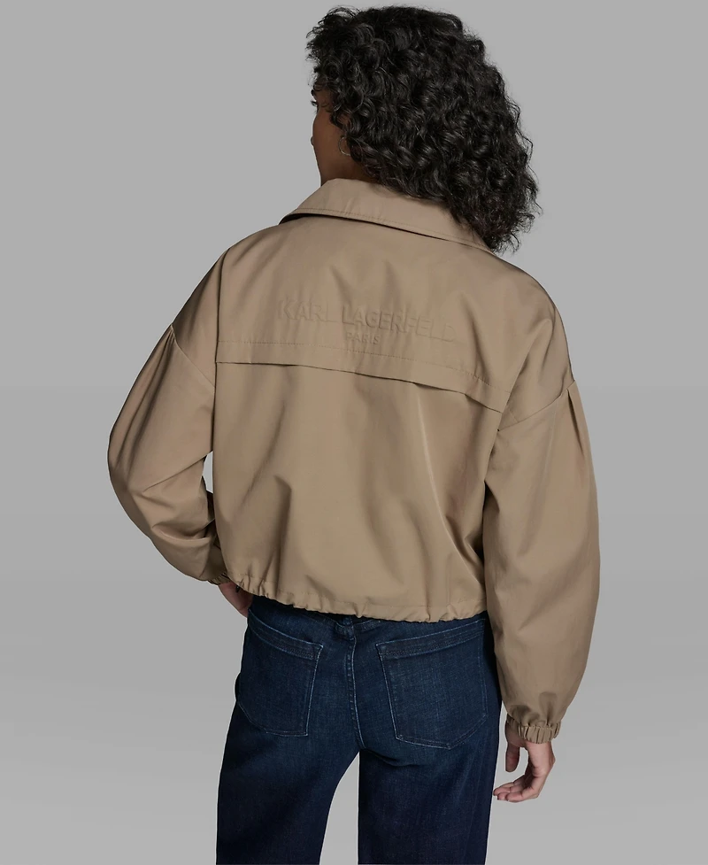 Karl Lagerfeld Paris Women's Cropped Dropped Sleeve Bomber