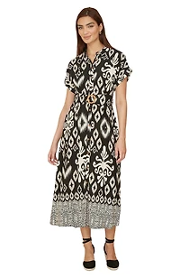 Yumi Women's Geo Print Relaxed Midi Shirt Dress