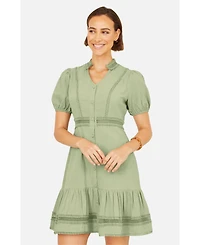 Yumi Women's Cotton Lace Trim Skater Shirt Dress