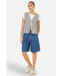 Yumi Women's Gingham Reversible Cotton Tie Waistcoat
