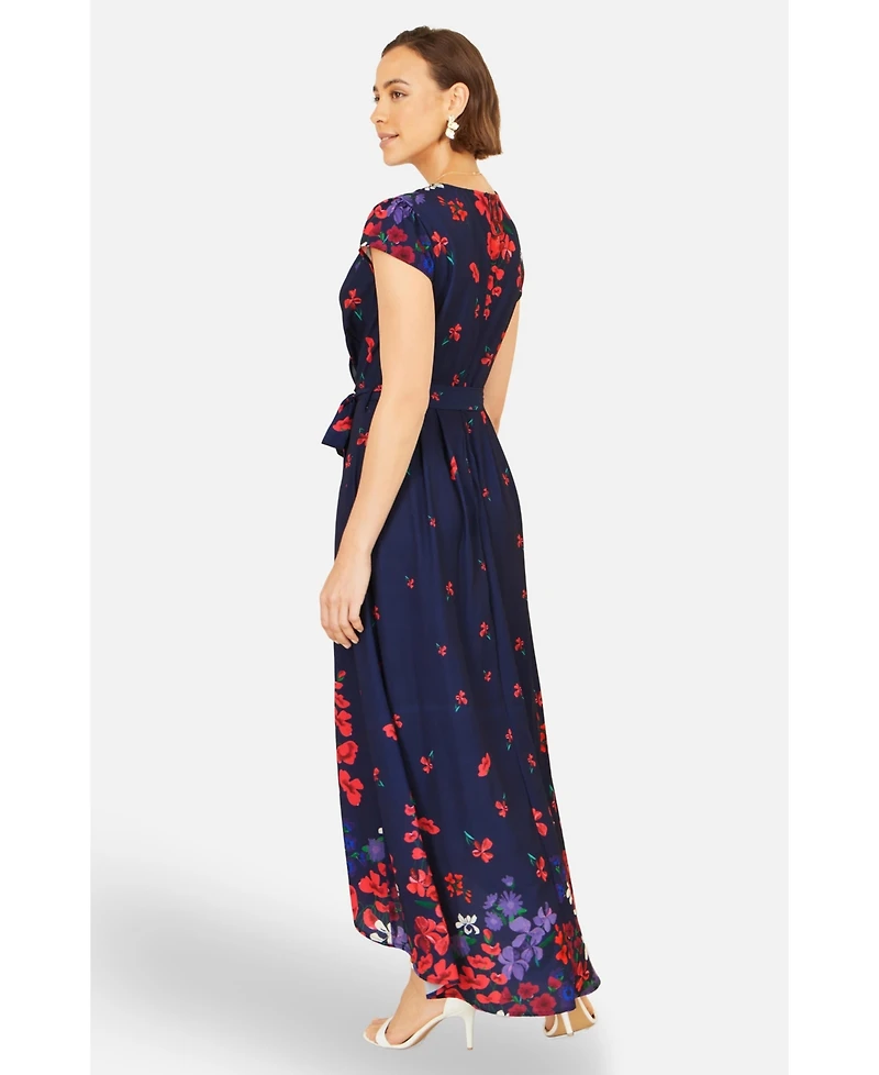 Yumi Women's Floral Mirror Dip Hem Wrap Dress