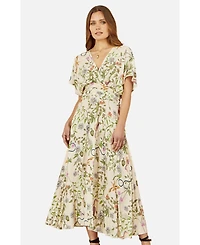 Yumi Women's Floral Print Ruched Waist Midi Dress