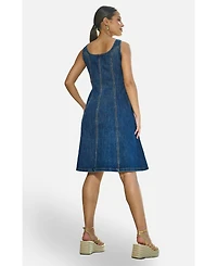Yumi Women's Stretch Denim Panel Fitted Dress