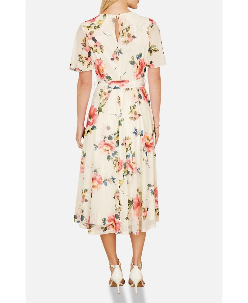 Yumi Women's Mesh Floral Print Midi Dress