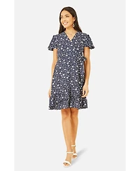 Yumi Women's Ditsy Floral Wrap Frill Dress