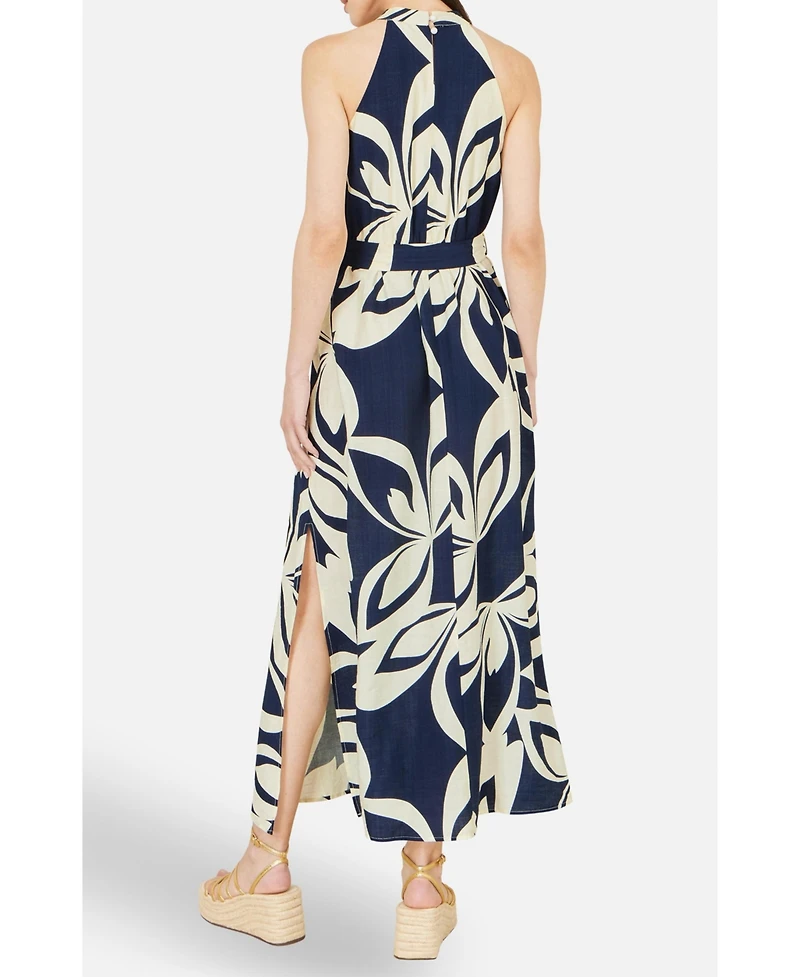 Yumi Women's Geo Swirl Print Halter Maxi Dress