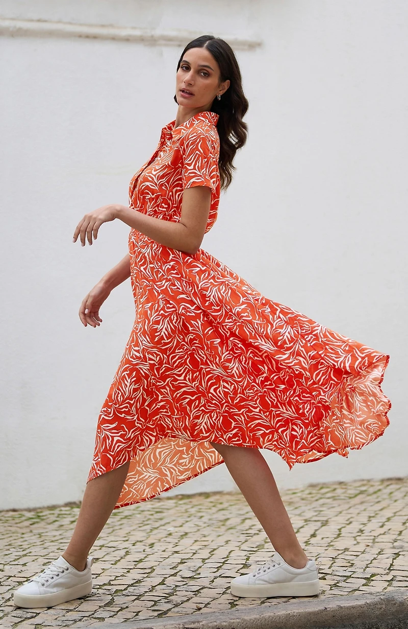 Yumi Women's Printed Midi Ruched Shirt Dress