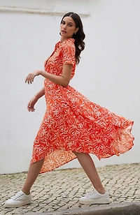 Yumi Women's Printed Midi Ruched Shirt Dress