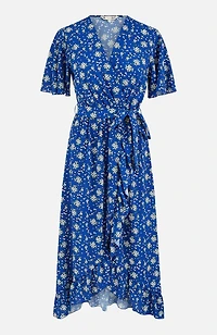 Yumi Women's Frilled-Hem Wrap Midi Dress