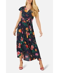 Yumi Women's Flower Print Wrap Midi Dress