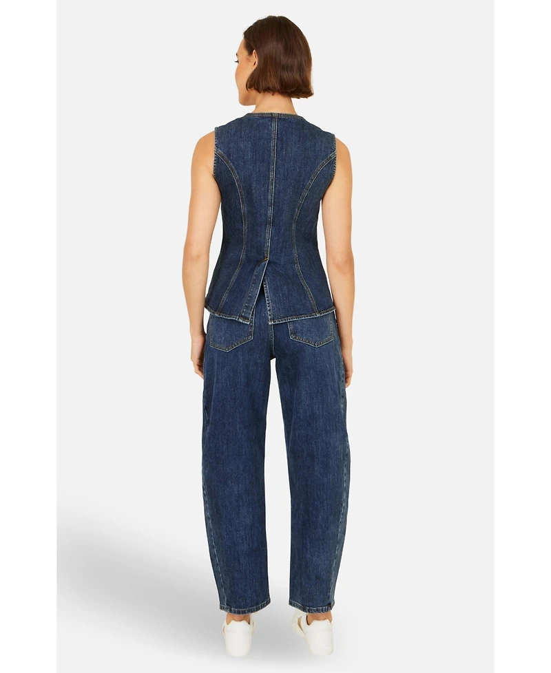 Yumi Women's Stretch Long Denim Waistcoat