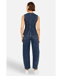 Yumi Women's Stretch Long Denim Waistcoat