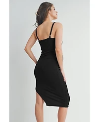 Hello Miz Maternity Bodycon Ribbed Sleeveless Scoop Neck Asymmetrical Dress