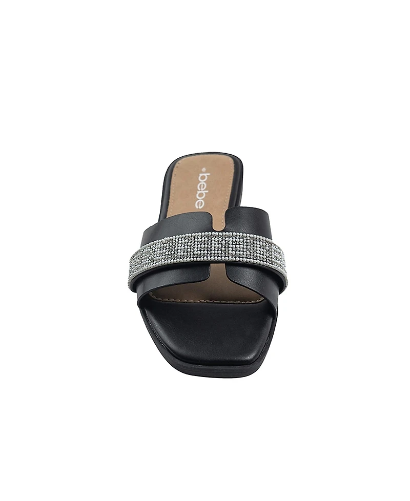 bebe Women's Fashion Sandal with Rhinestone and Pearl Embellished Strap